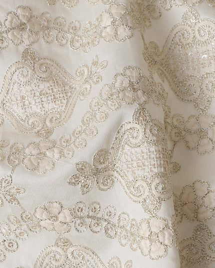 Beige Geometric Cotton Silk Embroidery Fabric 140cm