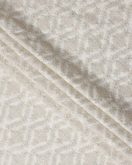 Beige Geometric Cotton Silk Embroidery Fabric 140cm