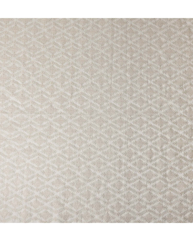 Beige Geometric Cotton Silk Embroidery Fabric 140cm