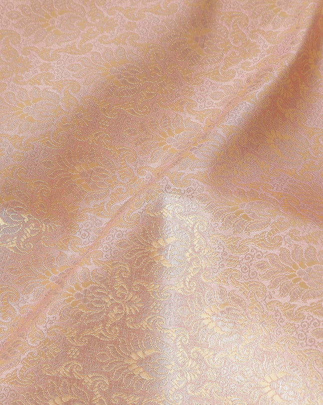 Peach Beige Self Design Synthetic Brocade Fabric 110cm