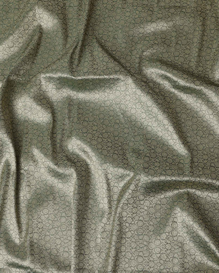 Olive Green Self Design Synthetic Brocade Fabric 110cm