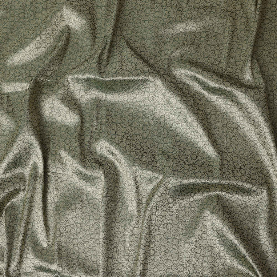 Olive Green Self Design Synthetic Brocade Fabric 110cm