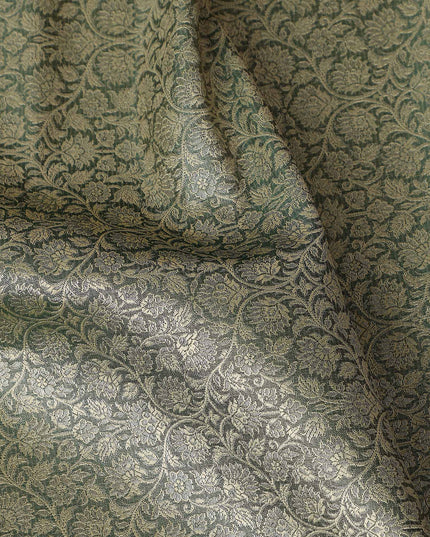 Olive Green Self Design Synthetic Brocade Fabric 110cm