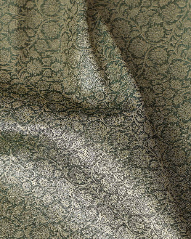 Olive Green Self Design Synthetic Brocade Fabric 110cm