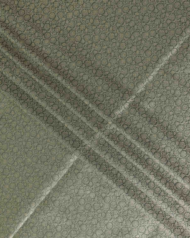 Olive Green Self Design Synthetic Brocade Fabric 110cm