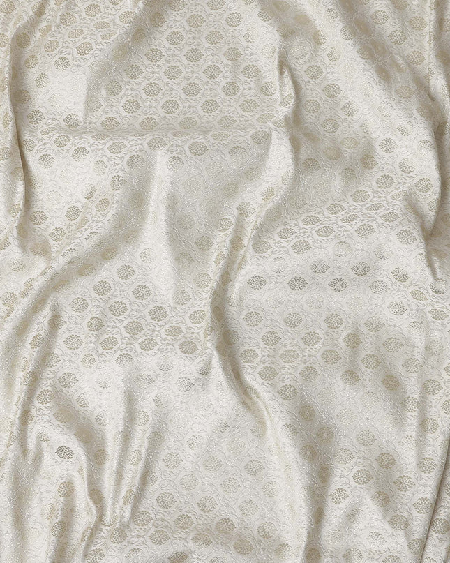 Ivory White Self Design Synthetic Brocade Fabric 110cm
