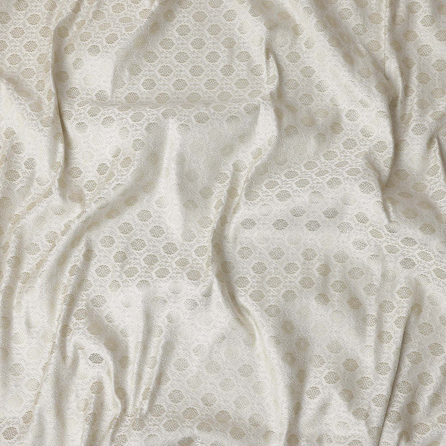 Ivory White Self Design Synthetic Brocade Fabric 110cm