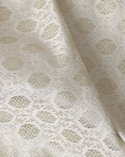 Ivory White Self Design Synthetic Brocade Fabric 110cm