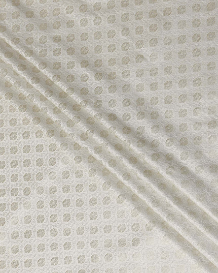 Ivory White Self Design Synthetic Brocade Fabric 110cm