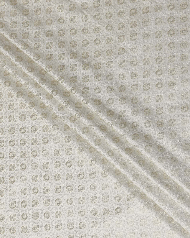 Ivory White Self Design Synthetic Brocade Fabric 110cm