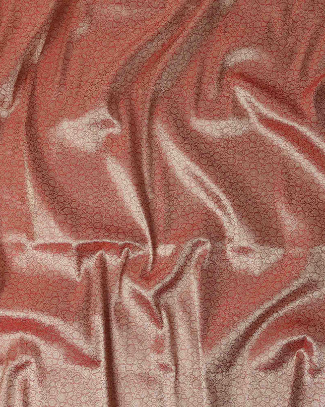 Copper Self Design Synthetic Brocade Fabric 110cm