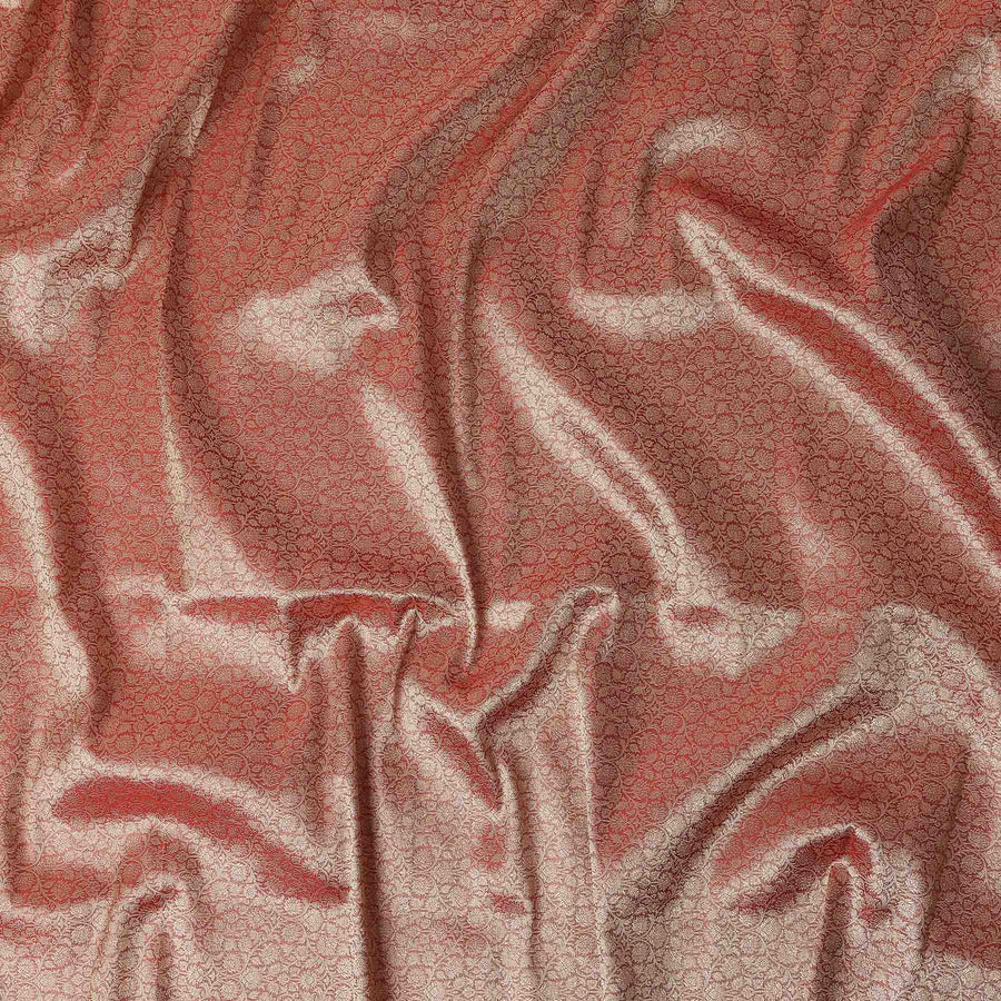 Copper Self Design Synthetic Brocade Fabric 110cm