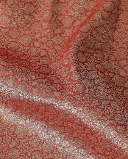 Copper Self Design Synthetic Brocade Fabric 110cm