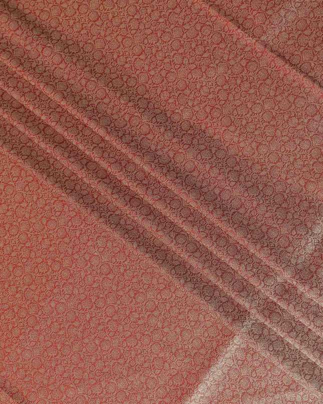 Copper Self Design Synthetic Brocade Fabric 110cm