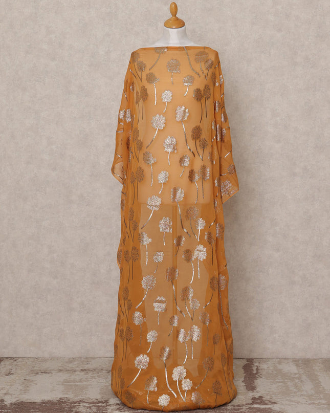 قماش ديراك شيفون حريري صومالي بني كراميل مع لوركس معدني - 3.5 متر، عرض 140 سم، صنع في كوريا الجنوبية - D24565