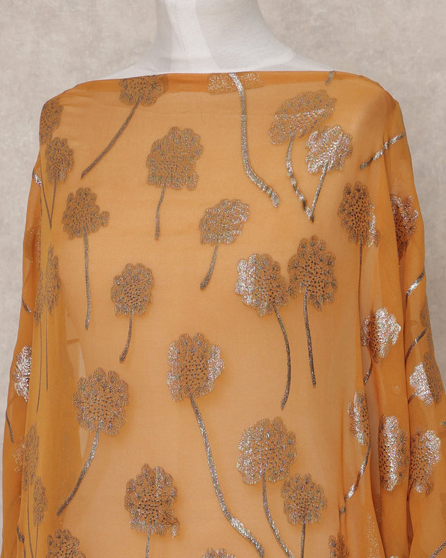 قماش ديراك شيفون حريري صومالي بني كراميل مع لوركس معدني - 3.5 متر، عرض 140 سم، صنع في كوريا الجنوبية - D24565