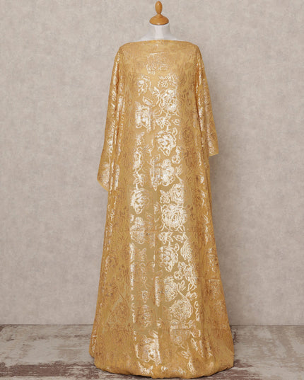 Golden Yellow Traditional Somali Silk Chiffon Dirac Fabric with Metallic Lurex, 3.5 Mtrs Piece, Width 140 Cms, Made in South Korea-D26517