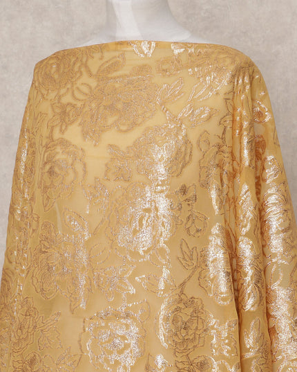 Golden Yellow Traditional Somali Silk Chiffon Dirac Fabric with Metallic Lurex, 3.5 Mtrs Piece, Width 140 Cms, Made in South Korea-D26517