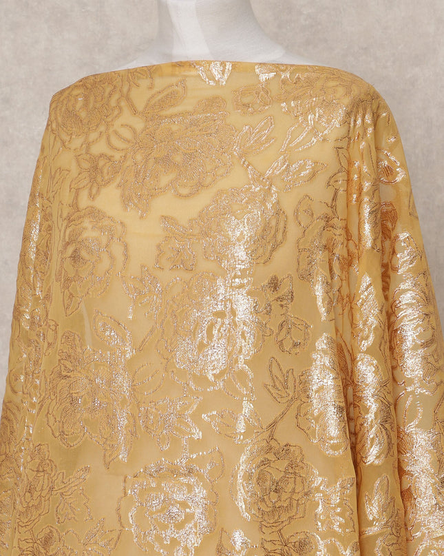 Golden Yellow Traditional Somali Silk Chiffon Dirac Fabric with Metallic Lurex, 3.5 Mtrs Piece, Width 140 Cms, Made in South Korea-D26517