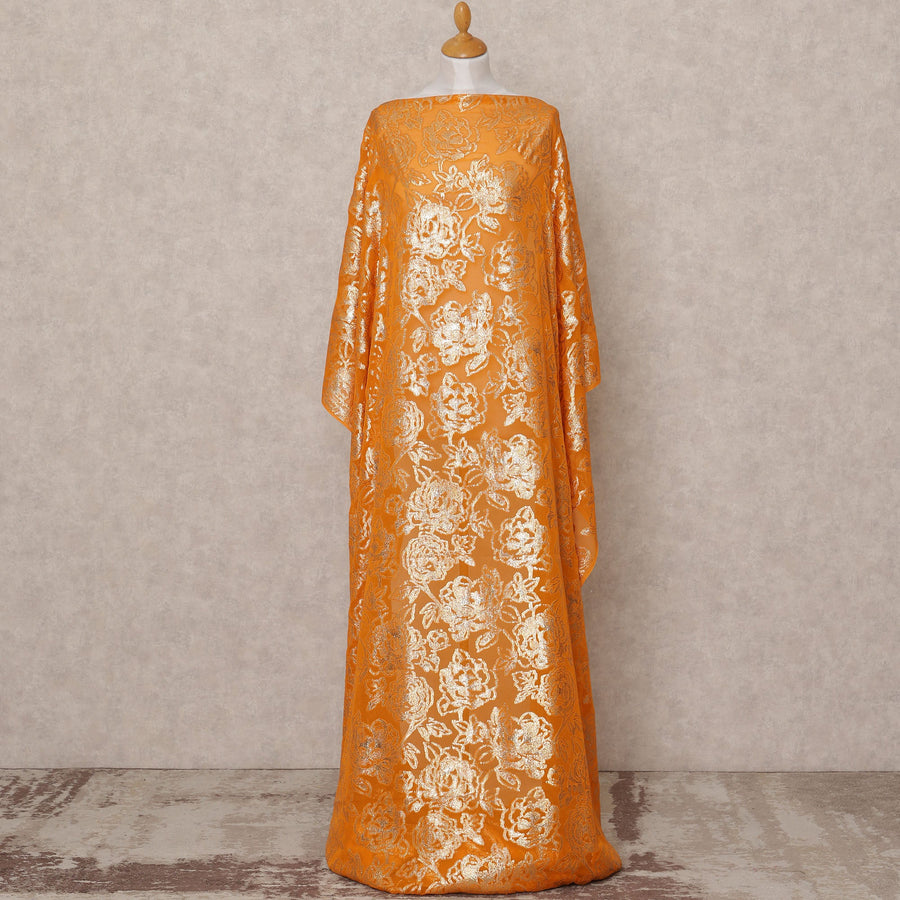 Burnt Orange Somali Silk Chiffon Dirac Fabric with Metallic Lurex – 3.5 Mtrs, Width 140 Cms, Made in South Korea-D24564