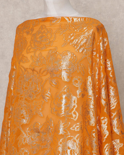 Burnt Orange Somali Silk Chiffon Dirac Fabric with Metallic Lurex – 3.5 Mtrs, Width 140 Cms, Made in South Korea-D24564