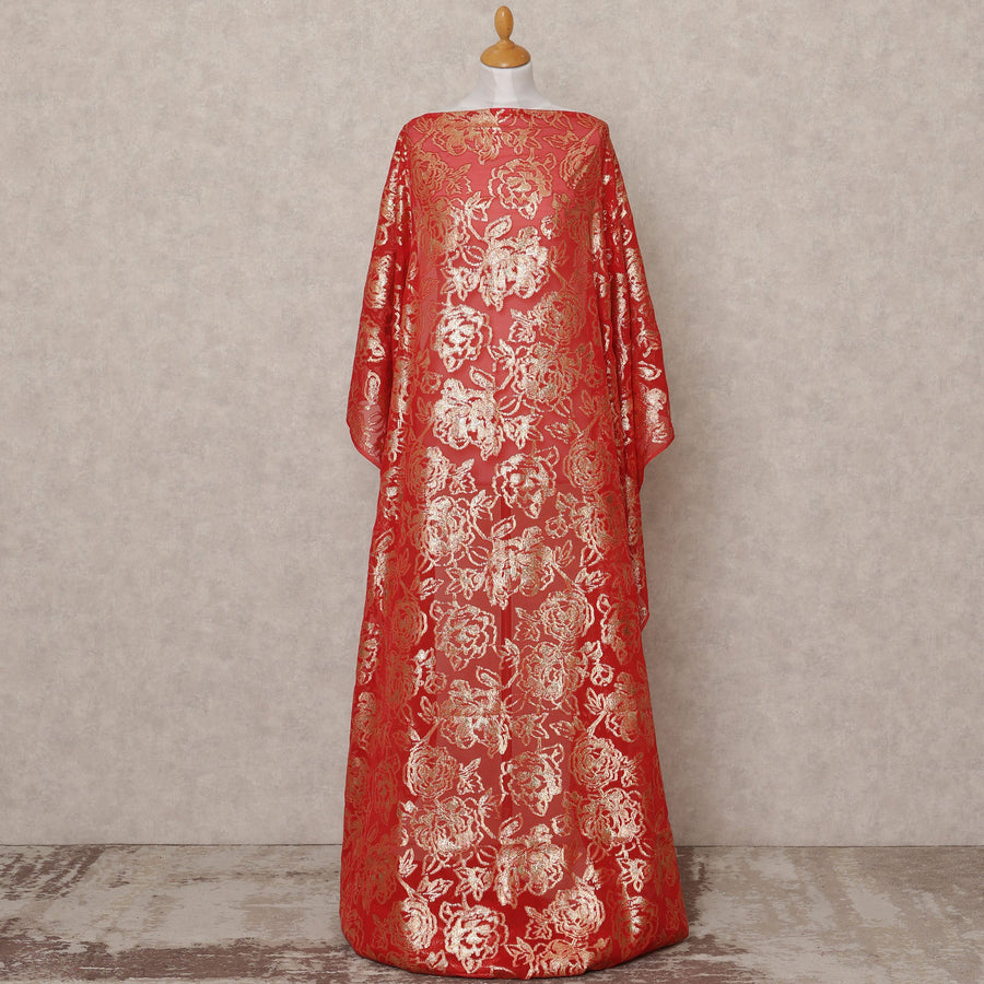 قماش ديراك شيفون حرير صومالي أحمر فاخر مع لوركس معدني - 3.5 متر، عرض 140 سم، صنع في كوريا الجنوبية - D24575