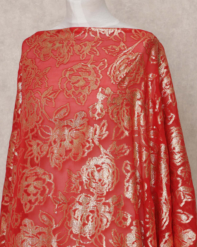 قماش ديراك شيفون حرير صومالي أحمر فاخر مع لوركس معدني - 3.5 متر، عرض 140 سم، صنع في كوريا الجنوبية - D24575