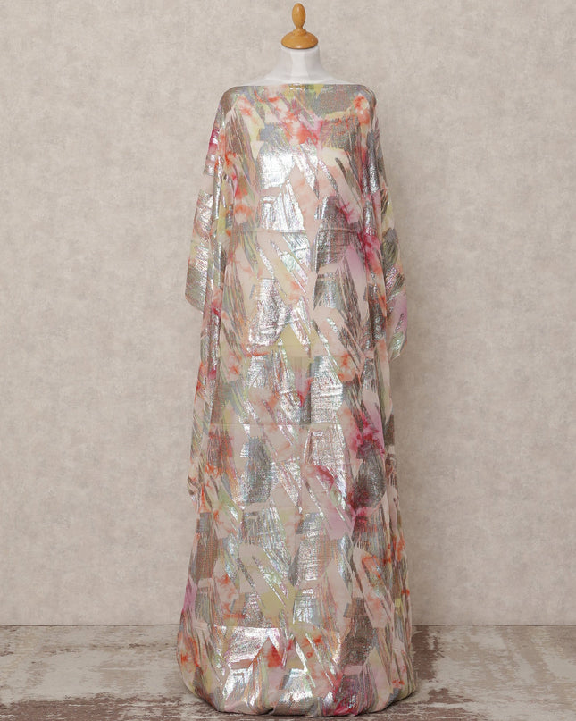 Pastel Pink Pure Silk Chiffon Somali Dirac Fabric with Metallic Lurex, 3.5 Mtrs, Width 140 Cms, Made in South Korea-D24526