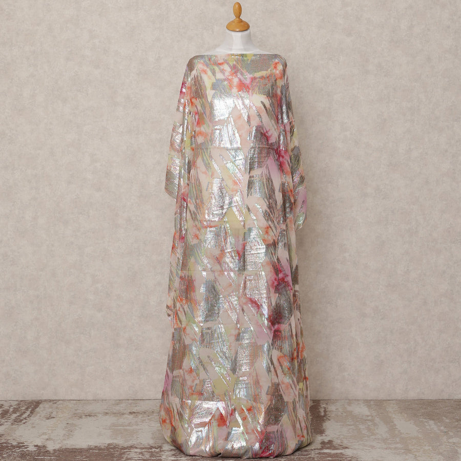 Pastel Pink Pure Silk Chiffon Somali Dirac Fabric with Metallic Lurex, 3.5 Mtrs, Width 140 Cms, Made in South Korea-D24526