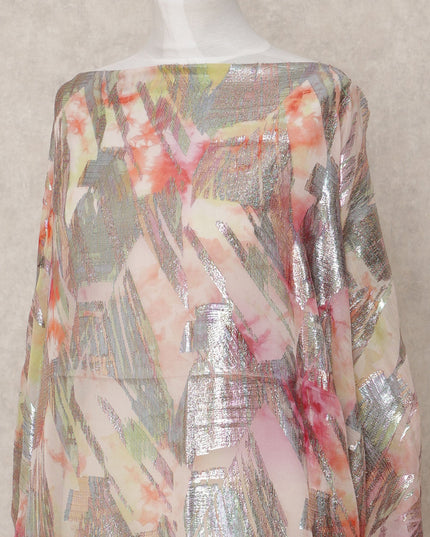 Pastel Pink Pure Silk Chiffon Somali Dirac Fabric with Metallic Lurex, 3.5 Mtrs, Width 140 Cms, Made in South Korea-D24526