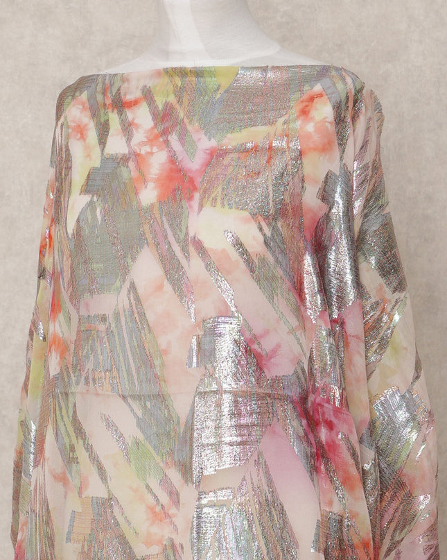 Pastel Pink Pure Silk Chiffon Somali Dirac Fabric with Metallic Lurex, 3.5 Mtrs, Width 140 Cms, Made in South Korea-D24526