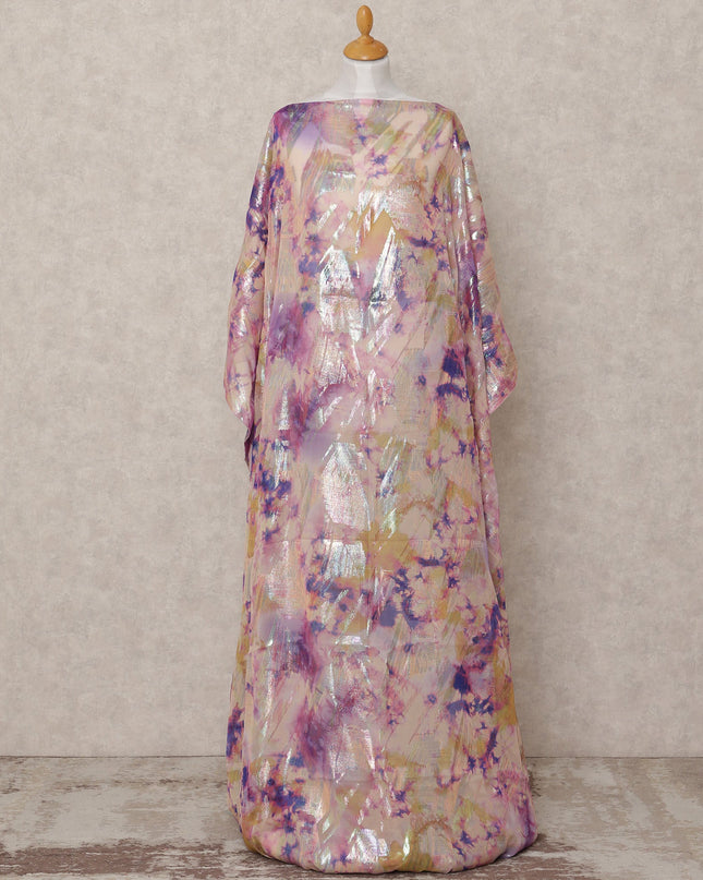 Lilac Multi Pure Silk Chiffon Somali Dirac Fabric with Metallic Lurex, 3.5 Mtrs, Width 140 Cms, Made in South Korea-D24527