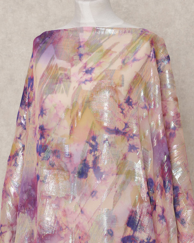 Lilac Multi Pure Silk Chiffon Somali Dirac Fabric with Metallic Lurex, 3.5 Mtrs, Width 140 Cms, Made in South Korea-D24527