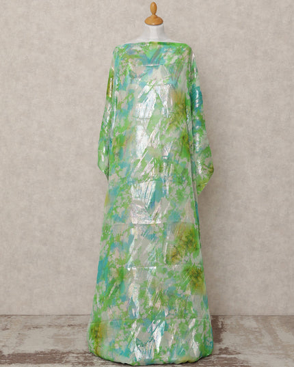 Green Blue Pure Silk Chiffon Somali Dirac Fabric with Metallic Lurex, 3.5 Mtrs, Width 140 Cms, Made in South Korea-D24525