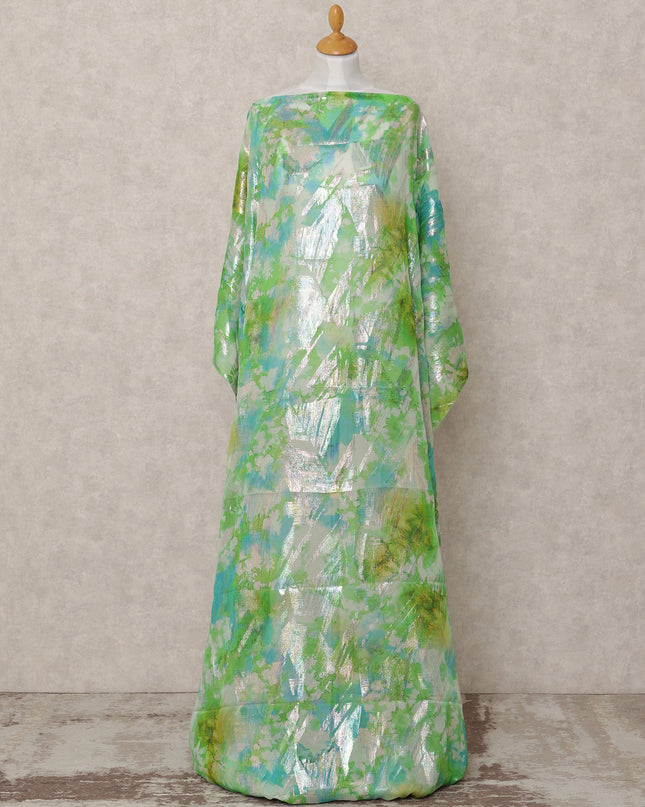 Green Blue Pure Silk Chiffon Somali Dirac Fabric with Metallic Lurex, 3.5 Mtrs, Width 140 Cms, Made in South Korea-D24525