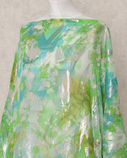 Green Blue Pure Silk Chiffon Somali Dirac Fabric with Metallic Lurex, 3.5 Mtrs, Width 140 Cms, Made in South Korea-D24525