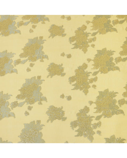 Yellow Floral Pure Silk Chiffon Fabric with Metallic Lurex, 110 Cms Width, South Korea-D25245