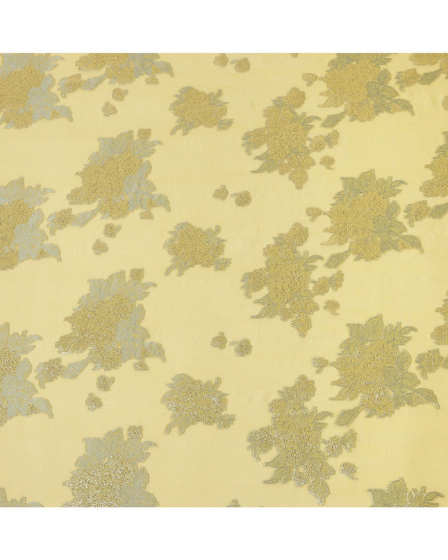Yellow Floral Pure Silk Chiffon Fabric with Metallic Lurex, 110 Cms Width, South Korea-D25245