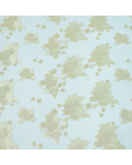 قماش شيفون حرير نقي لوركس معدني مزهر أزرق مائي، عرض 110 سم، كوريا الجنوبية - D25234