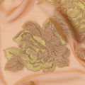 Peach Gold Floral Pure Silk Chiffon Fabric with Metallic Lurex, 110 Cms Width, South Korea-D25247