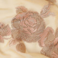 Cream Pink Floral Pure Silk Chiffon Fabric with Metallic Lurex, 110 Cms Width, South Korea-D25243