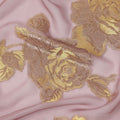 Pink Gold Floral Pure Silk Chiffon Fabric with Metallic Lurex, 110 Cms Width, South Korea-D25257