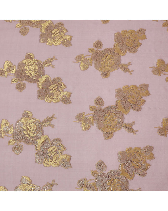 Pink Gold Floral Pure Silk Chiffon Fabric with Metallic Lurex, 110 Cms Width, South Korea-D25257