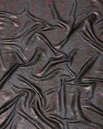 Black Iridescent Pattern Pure Silk Chiffon Fabric with Metallic Lurex, 110 Cms Width, South Korea-D25258