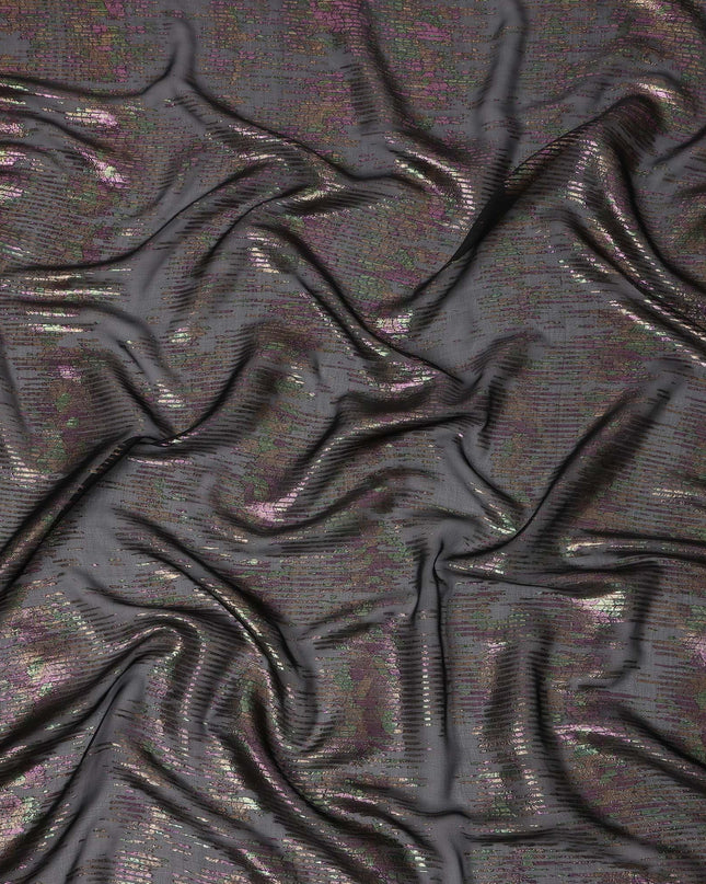 Black Iridescent Pattern Pure Silk Chiffon Fabric with Metallic Lurex, 110 Cms Width, South Korea-D25258