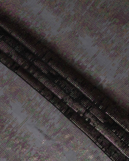 Black Iridescent Pattern Pure Silk Chiffon Fabric with Metallic Lurex, 110 Cms Width, South Korea-D25258
