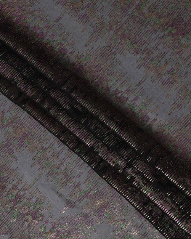 Black Iridescent Pattern Pure Silk Chiffon Fabric with Metallic Lurex, 110 Cms Width, South Korea-D25258