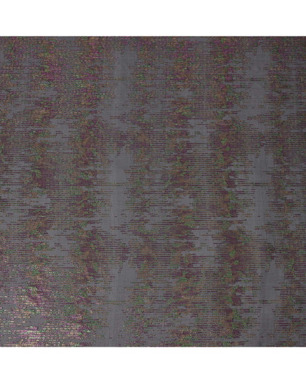 Black Iridescent Pattern Pure Silk Chiffon Fabric with Metallic Lurex, 110 Cms Width, South Korea-D25258