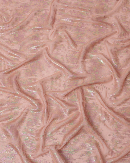 Peach Shimmer Striped Pure Silk Chiffon Fabric with Metallic Lurex, 110 Cms Width, South Korea-D25253
