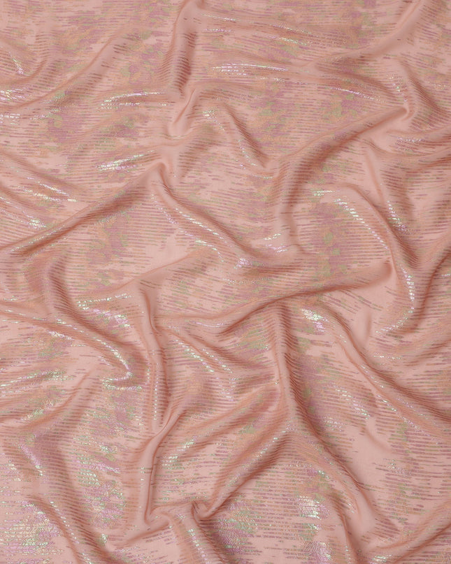 Peach Shimmer Striped Pure Silk Chiffon Fabric with Metallic Lurex, 110 Cms Width, South Korea-D25253